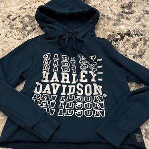 Harley-Davidson Teal cut out v neck Hoodie with White Logo
